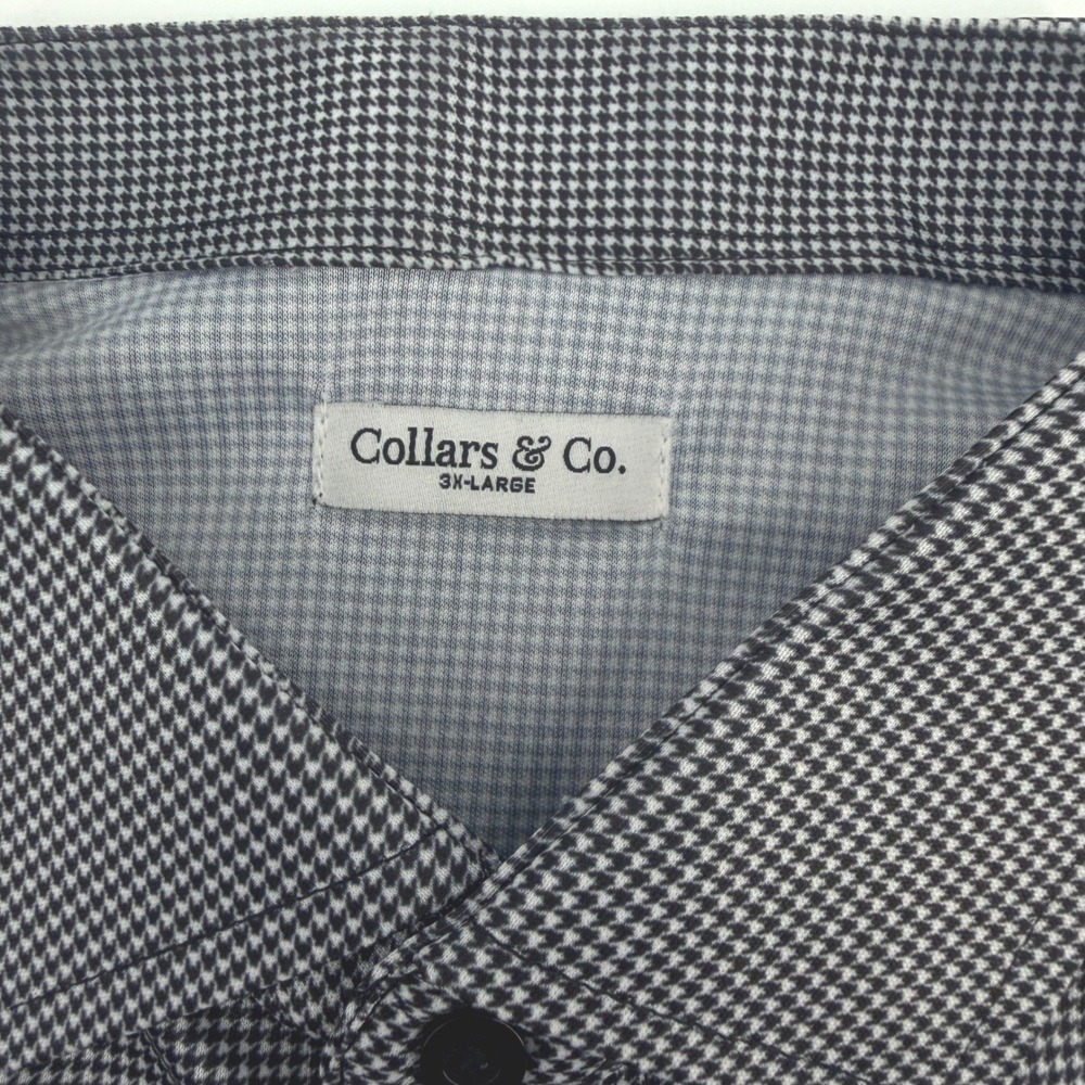 Collars & Co Polo Shirt Mens 3XL Black Houndstooth Dress Collar Short Sleeve NEW - Picture 7 of 12